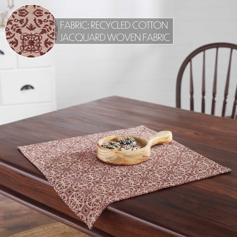 Custom House Burgundy Tan Jacquard Table Topper 20x20 - Image 5