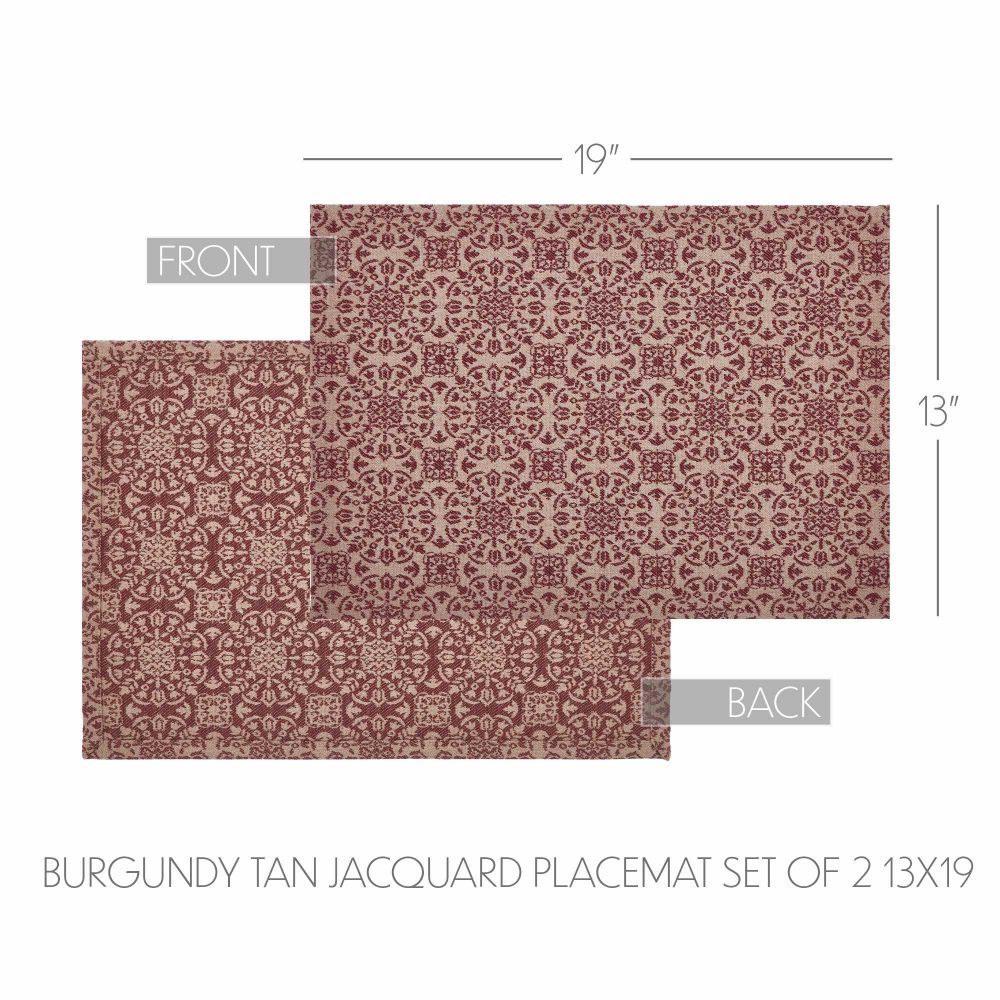 Custom House Burgundy Tan Jacquard Placemat Set of 2 13x19 - Image 4
