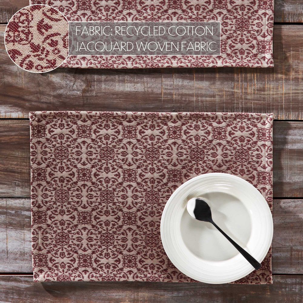 Custom House Burgundy Tan Jacquard Placemat Set of 2 13x19 - Image 5
