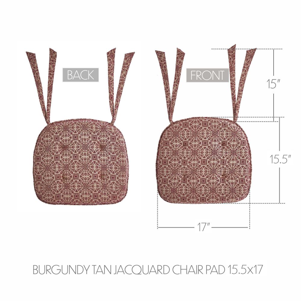 Custom House Burgundy Tan Jacquard Prim Country Chair Pad 15.5x17 - VHC Brands - Image 5