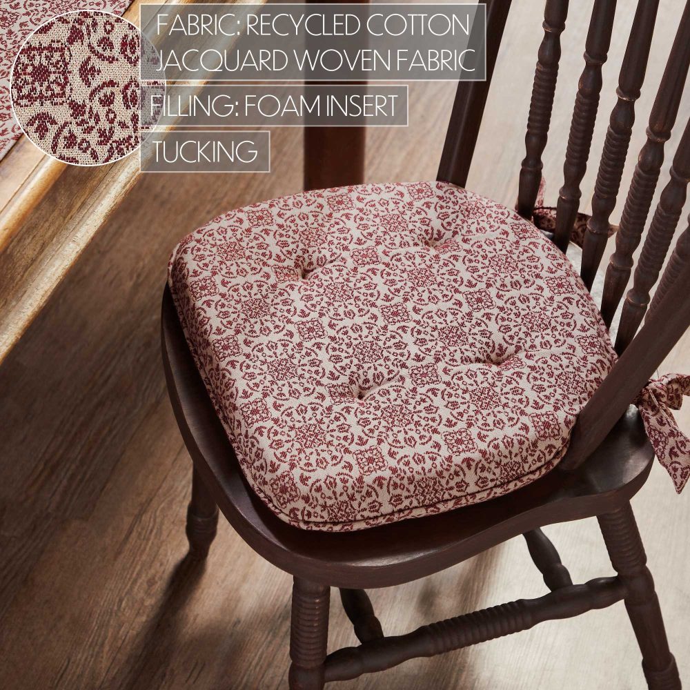 Custom House Burgundy Tan Jacquard Prim Country Chair Pad 15.5x17 - VHC Brands - Image 4