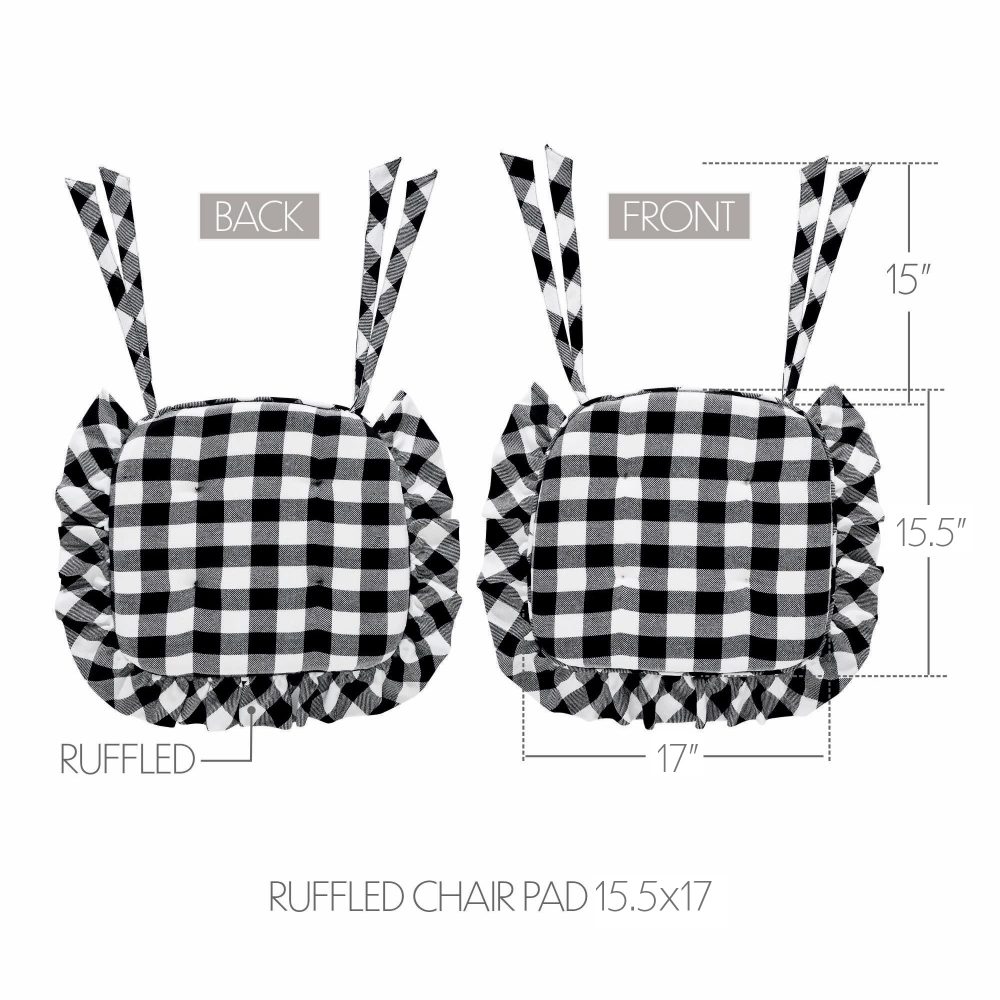 Annie Black White Ruffled Check Farmhouse Country Chair Pad 15.5x17 - VHC Brands - Image 5