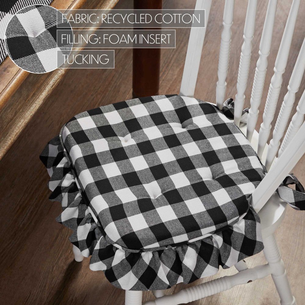 Annie Black White Ruffled Check Farmhouse Country Chair Pad 15.5x17 - VHC Brands - Image 4