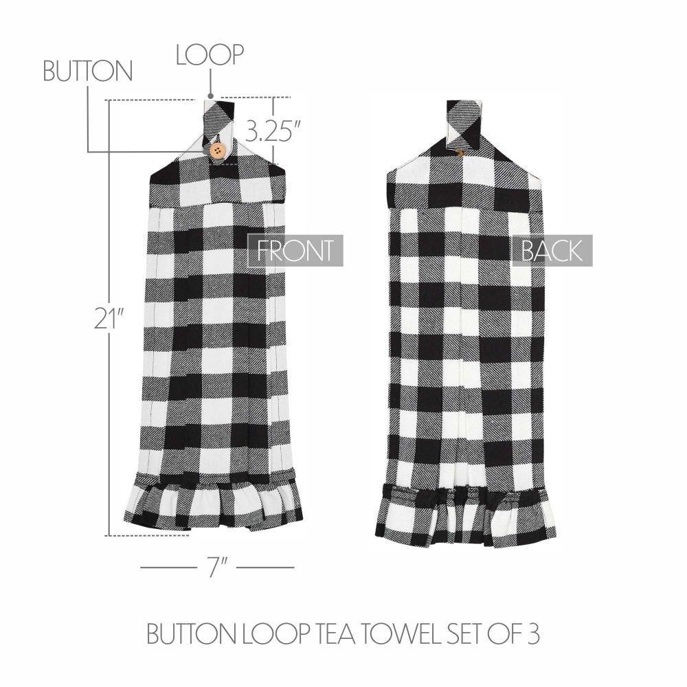 Annie Buffalo Check Black Button Loop Tea Towel Set of 3 - Image 4
