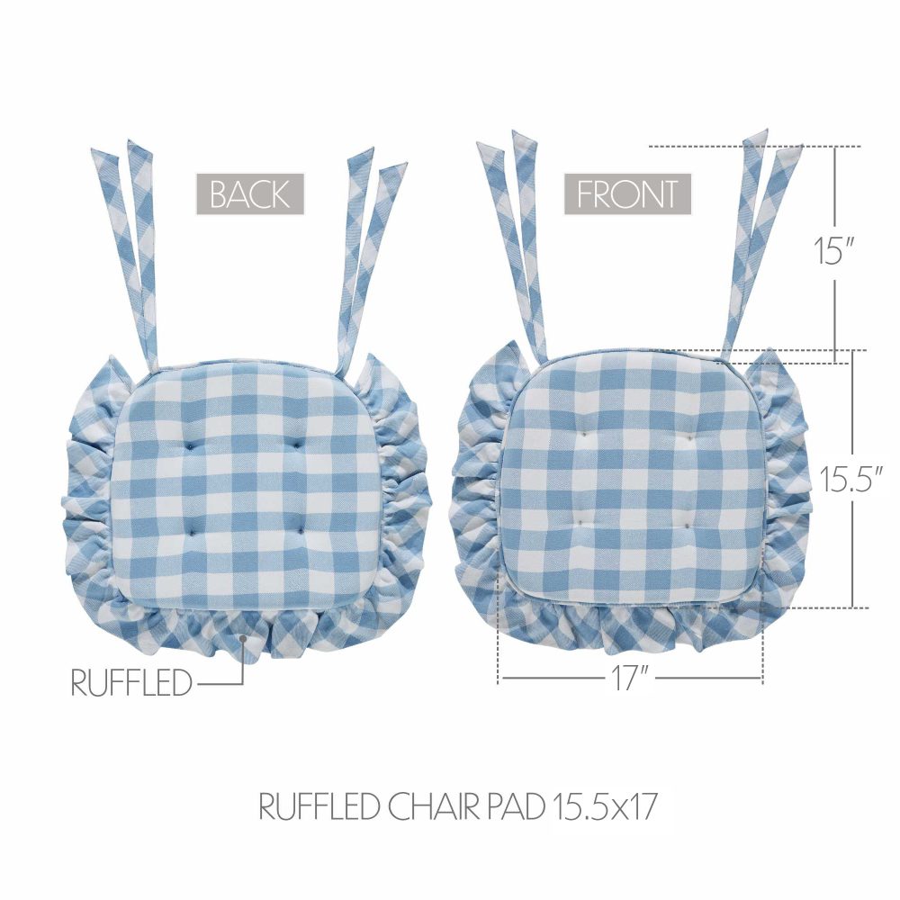Annie Blue White Ruffled Check Farmhouse Country Chair Pad 15.5x17 - VHC Brands - Image 5