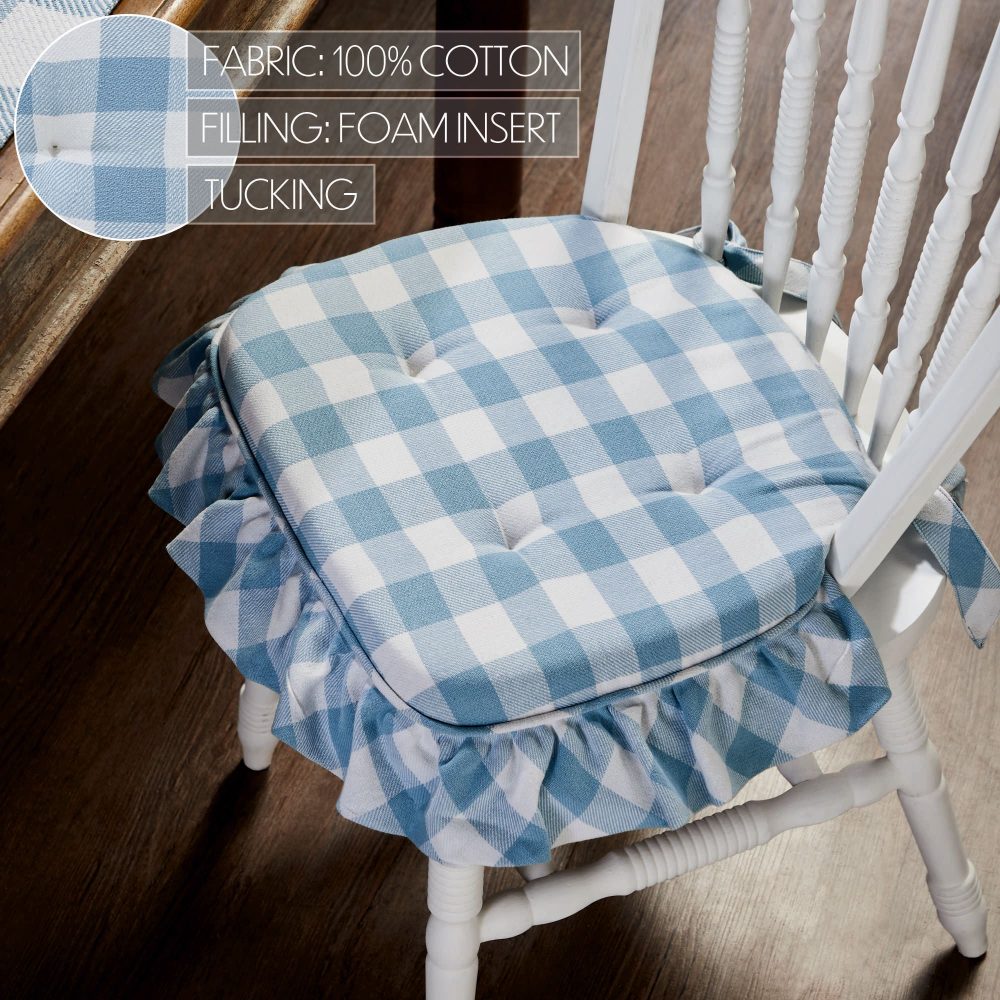 Annie Blue White Ruffled Check Farmhouse Country Chair Pad 15.5x17 - VHC Brands - Image 4