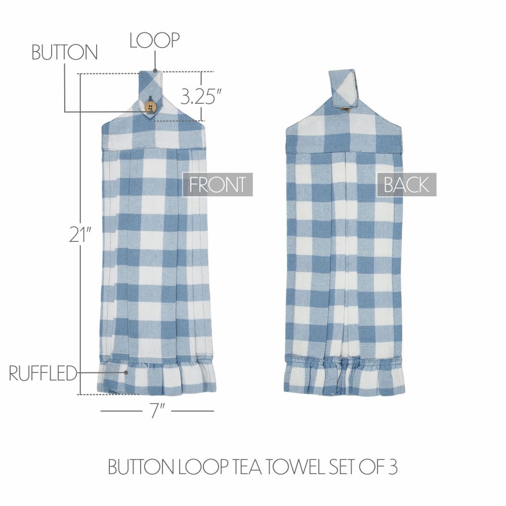 Annie Buffalo Check Blue Button Loop Tea Towel Set of 3 - Image 4