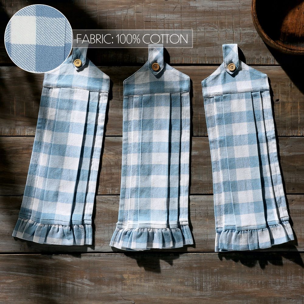 Annie Buffalo Check Blue Button Loop Tea Towel Set of 3 - Image 5