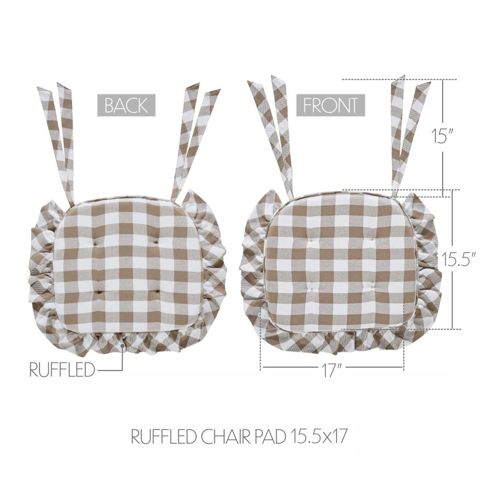 Annie Portabella Tan Ruffled Check Farmhouse Chic Chair Pad 15.5x17 - VHC Brands - Image 5