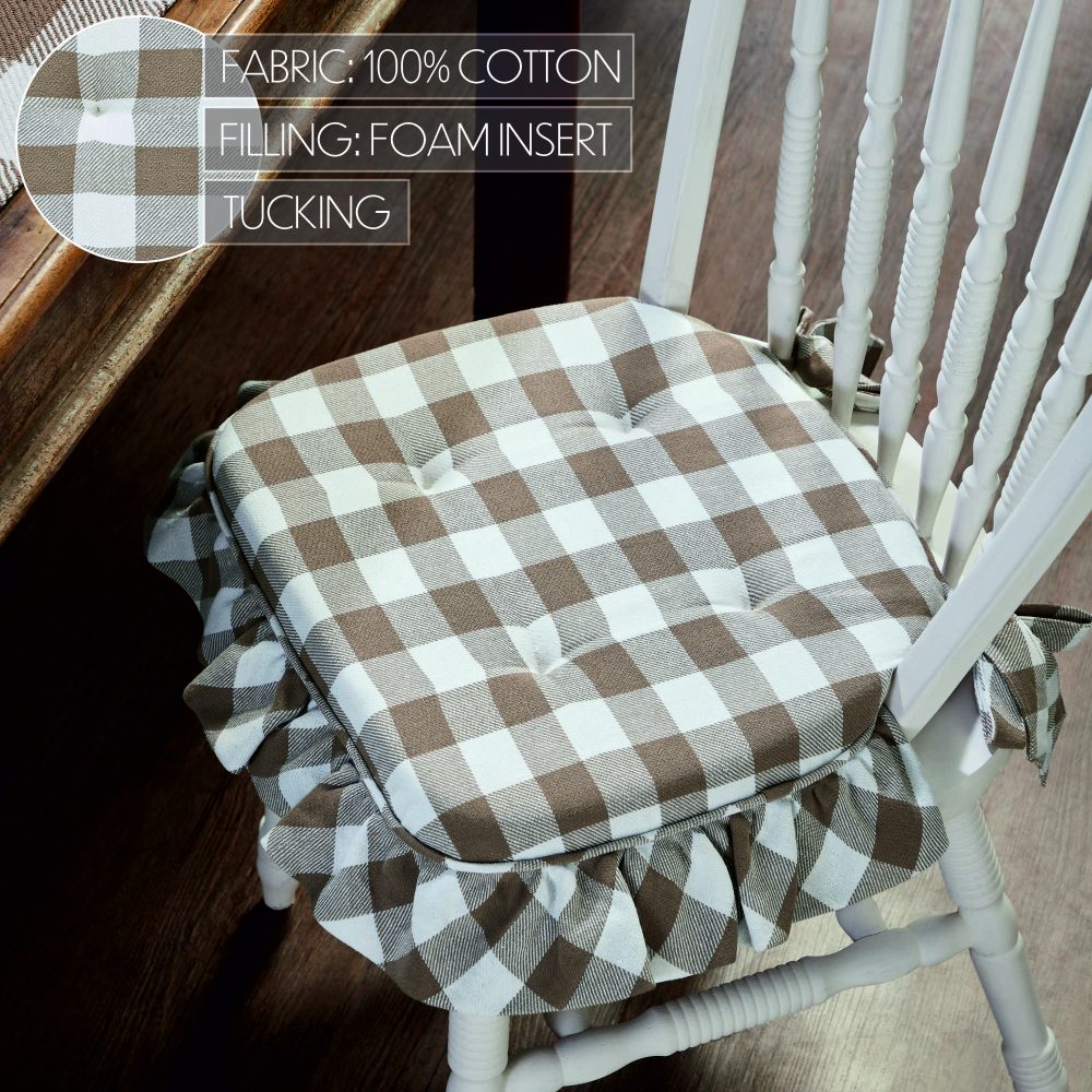 Annie Portabella Tan Ruffled Check Farmhouse Chic Chair Pad 15.5x17 - VHC Brands - Image 4
