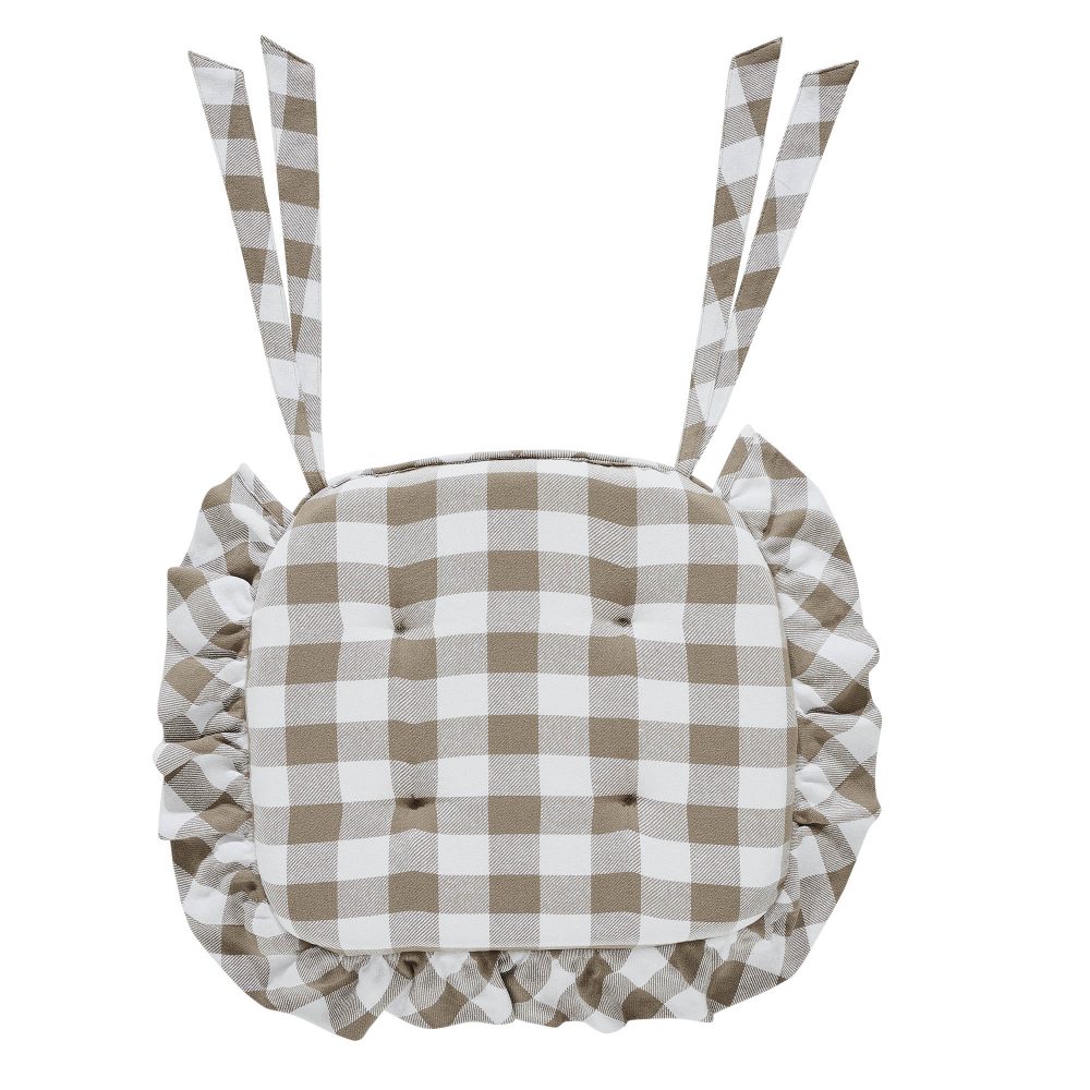 Annie Portabella Tan Ruffled Check Farmhouse Chic Chair Pad 15.5x17 - VHC Brands - Image 3