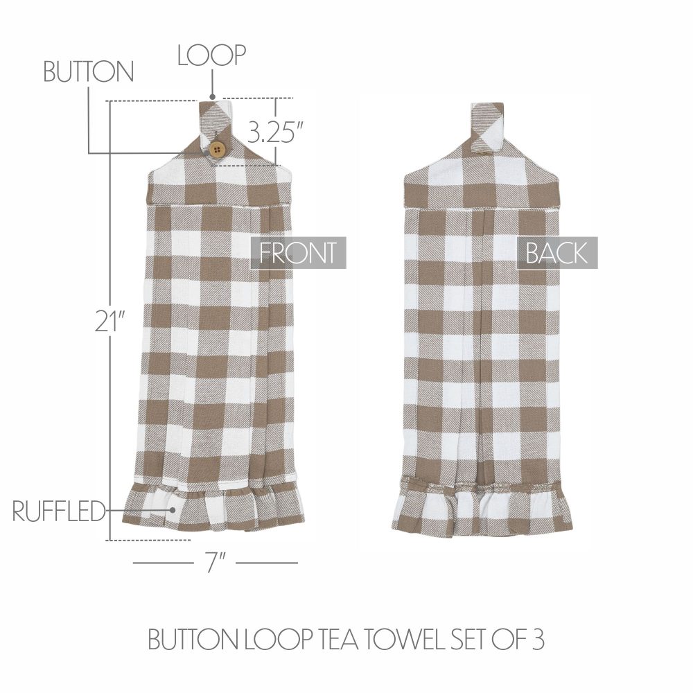 Annie Buffalo Check Portabella Button Loop Tea Towel Set of 3 - Image 4
