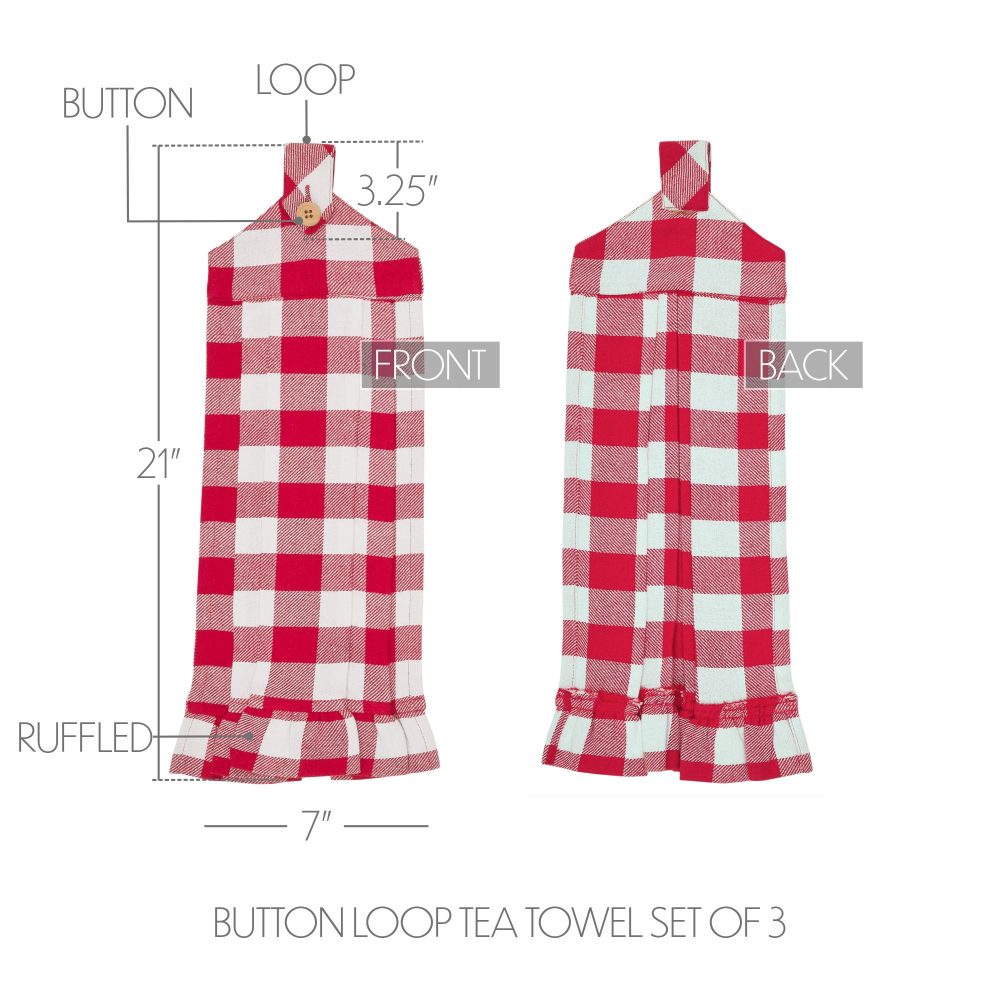 Annie Buffalo Check Red Button Loop Tea Towel Set of 3 - Image 4