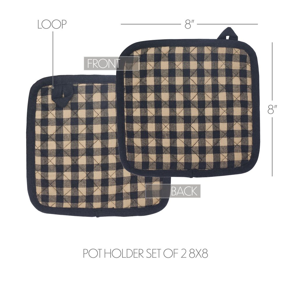 Black Check Pot Holder Set of 2 8x8 - Image 4