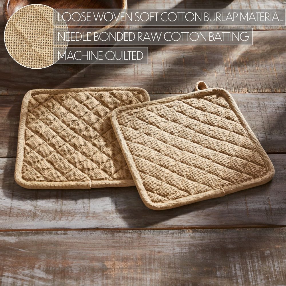 Burlap Natural Pot Holder Set of 2 8x8 - Image 5