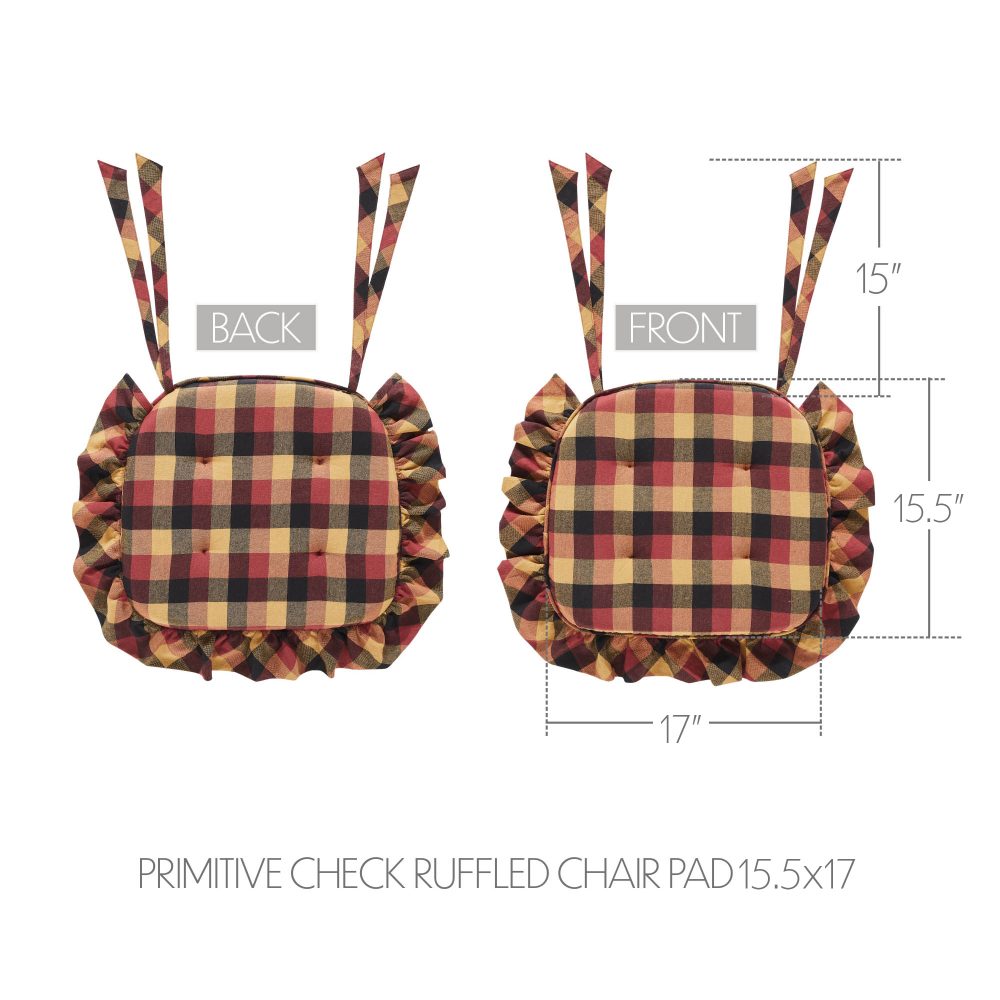 Heritage Farms Burgundy Black Tan Ruffled Country Chair Pad 15.5x17 - VHC Brands - Image 5