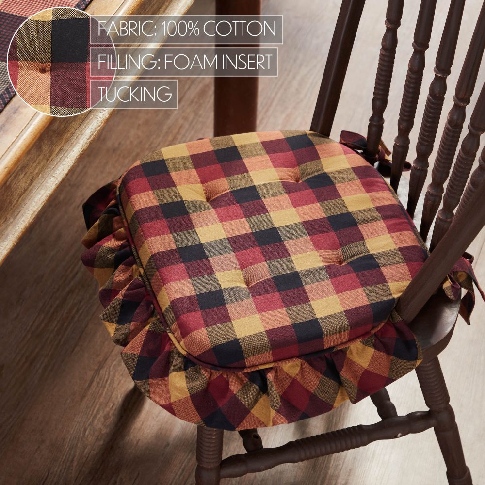 Heritage Farms Burgundy Black Tan Ruffled Country Chair Pad 15.5x17 - VHC Brands - Image 4