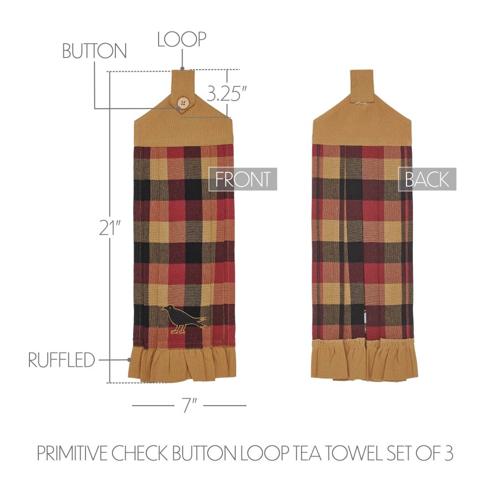 Heritage Farms Primitive Check Button Loop Tea Towel Set of 3 - Image 4