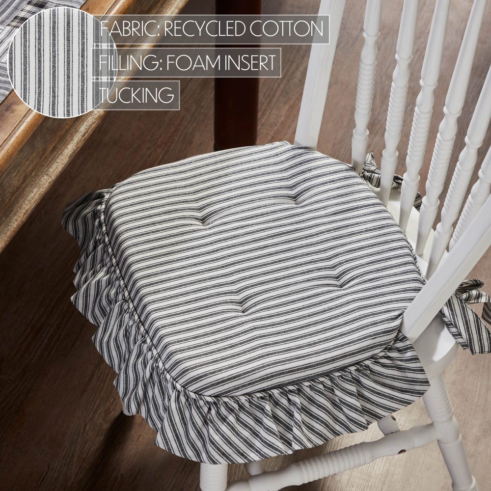 Sawyer Mill Black White Ruffled Stripe Farmhouse Chair Pad 15.5x17 - VHC Brands - Image 4