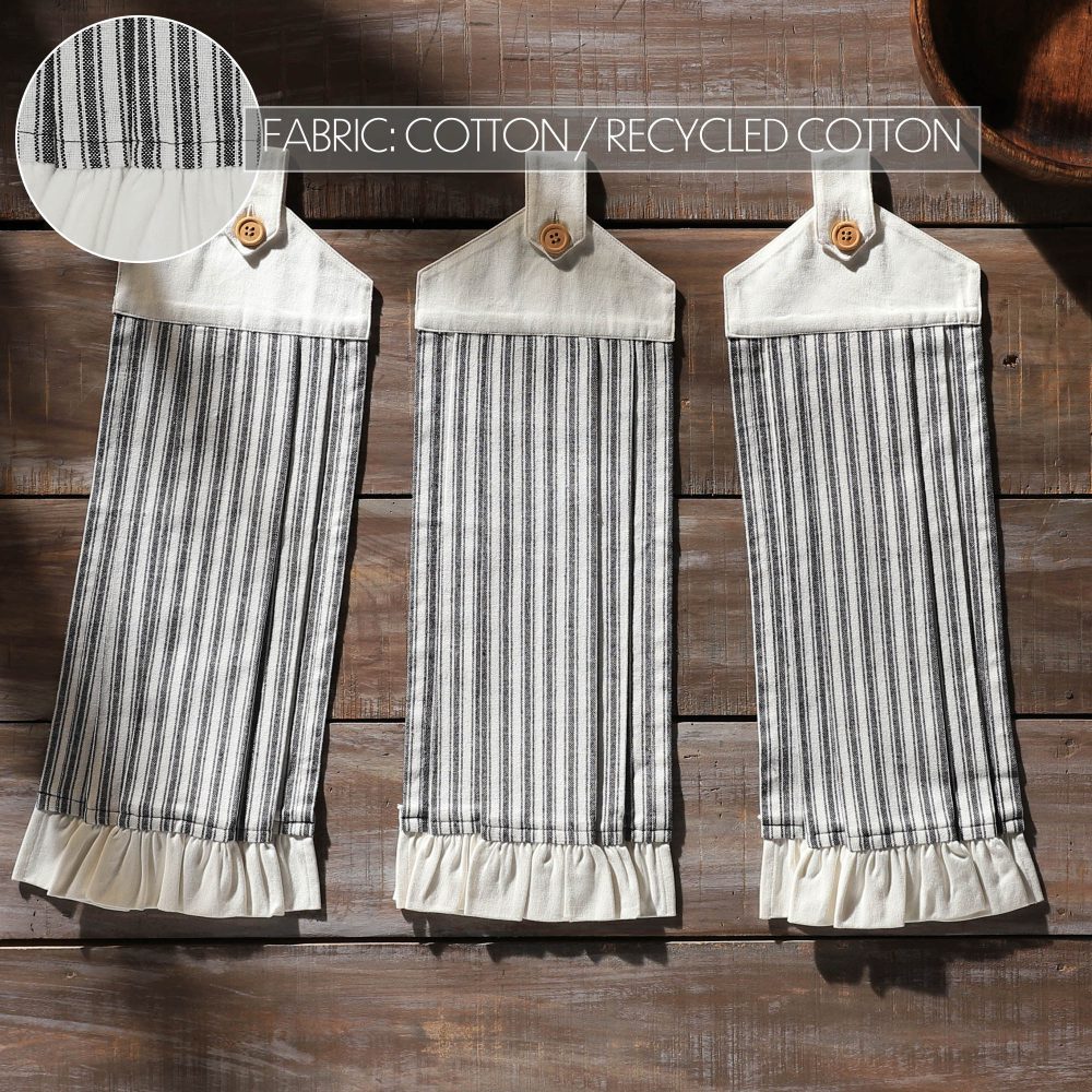 Sawyer Mill Black Ticking Stripe Button Loop Tea Towel Set of 3 - Image 5