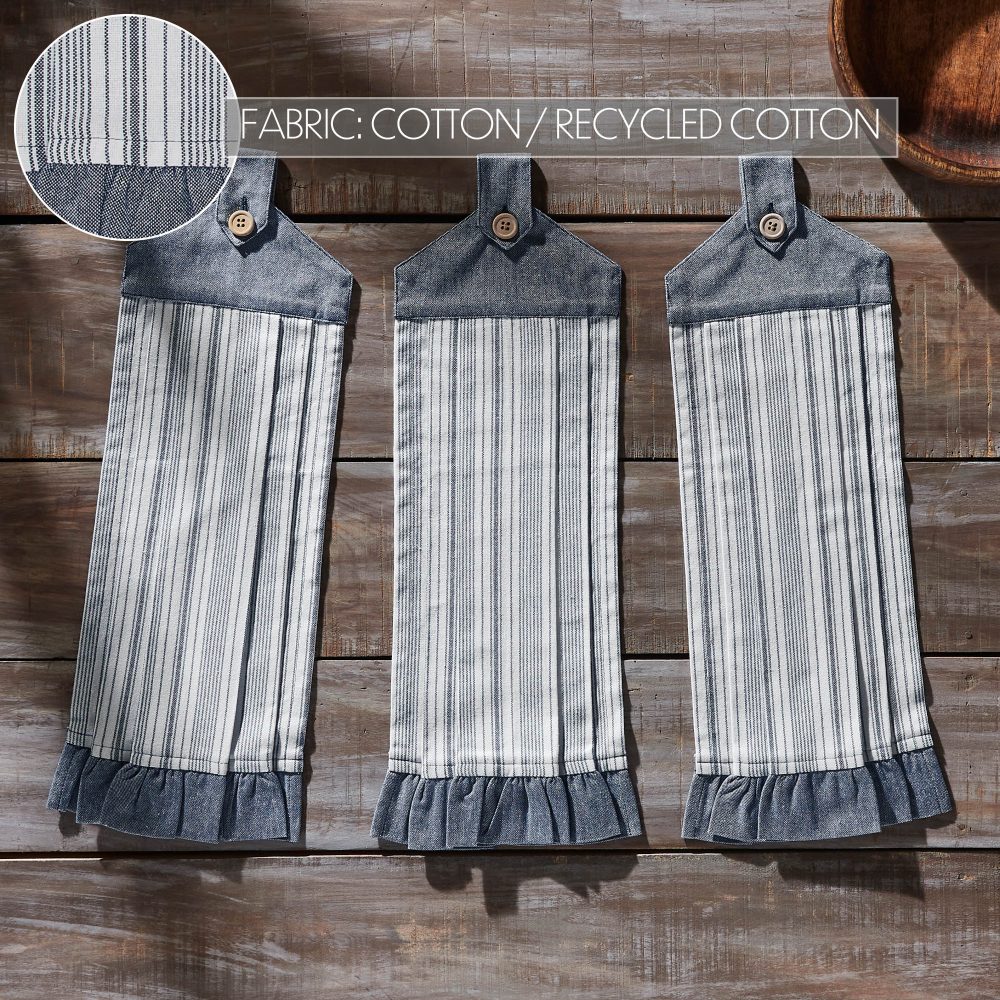 Sawyer Mill Blue Ticking Stripe Button Loop Tea Towel Set of 3 - Image 5