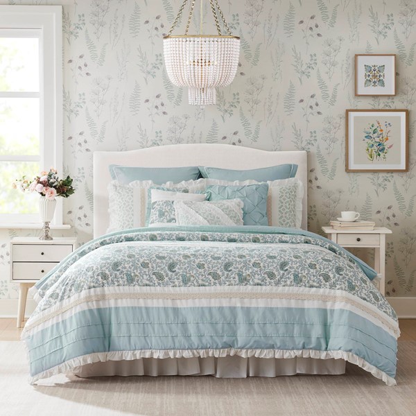Madison Park Dawn 9 Piece Cotton Percale Comforter Set in Aqua, Queen MP10-386 - Image 2