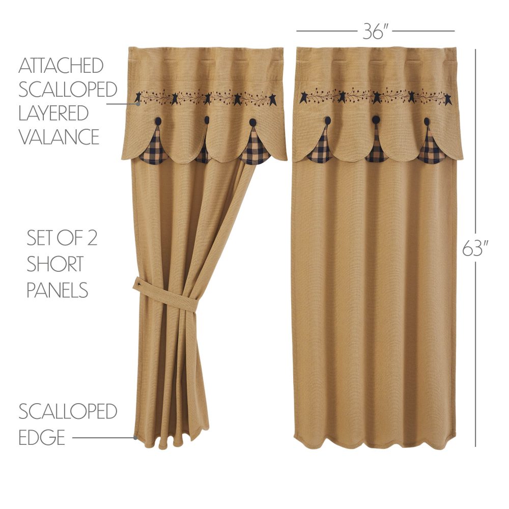 Pip Vinestar Short Panel with Attached Scalloped Layered Valance Set of 2 63x36 - Image 3
