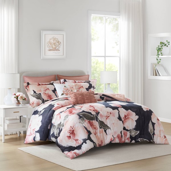 Madison Park Shanti 7pcs Printed Comforter set in Blush, King MP10-8918 - Image 3