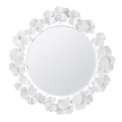 Martha Stewart Eden Gingko Leaf Round Wall Mirror 30.5" in White, 30.5"Dia x 1"D MT95F-0098