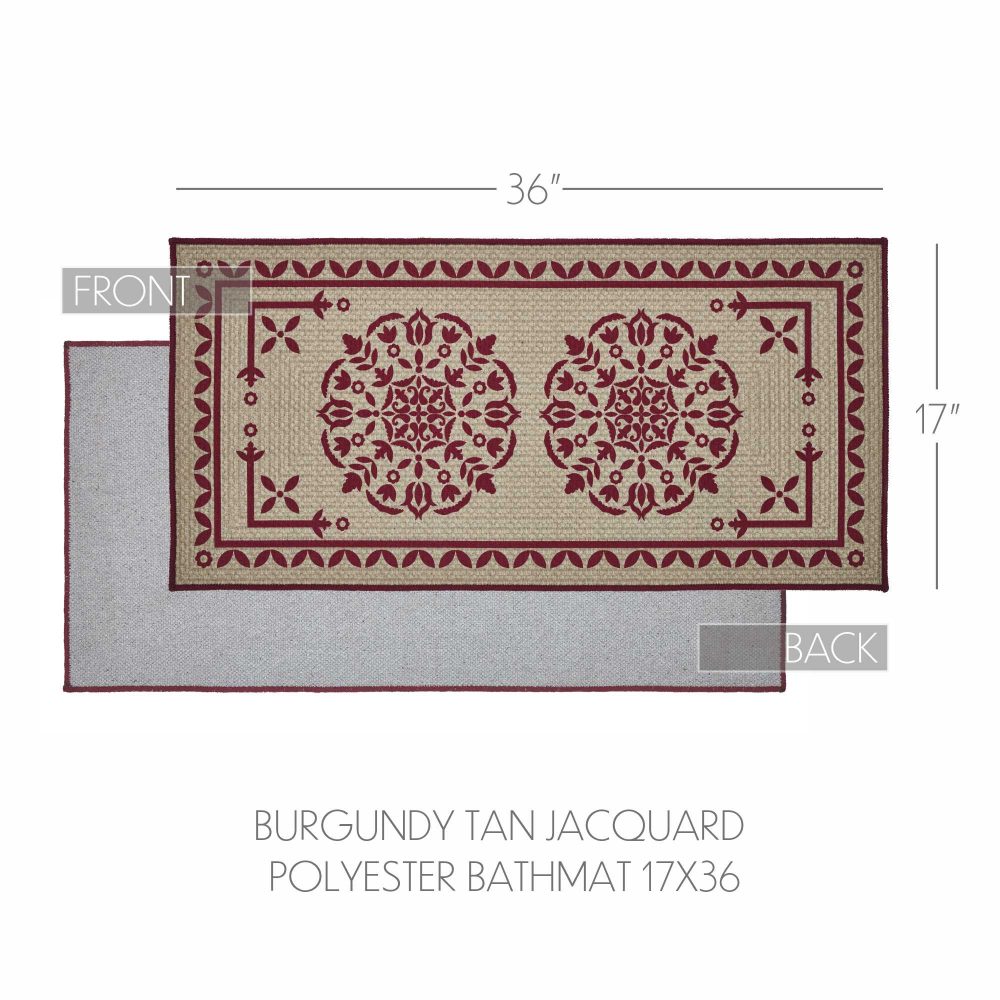 Custom House Burgundy Tan Jacquard Polyester Bathmat 17x36 - Image 4
