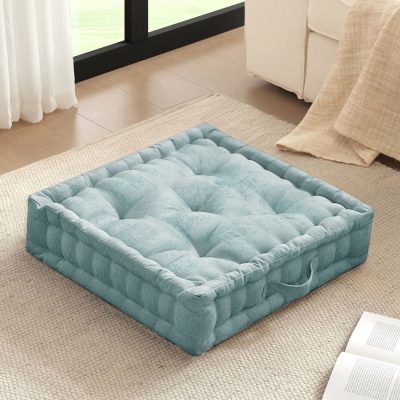 Intelligent Design Azza Poly Chenille Square Floor Pillow Cushion in Aqua, 24x24" ID31-2468