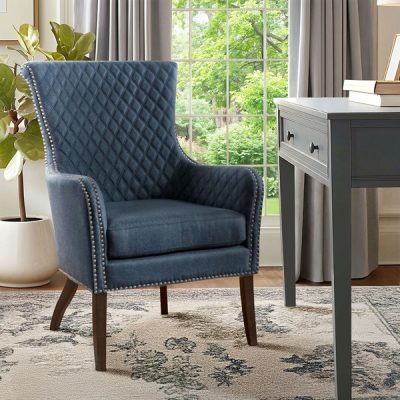 Madison Park Heston Quilted Back Arm Chair with Nailhead Trim in Dark Blue, One Size MP100-0618