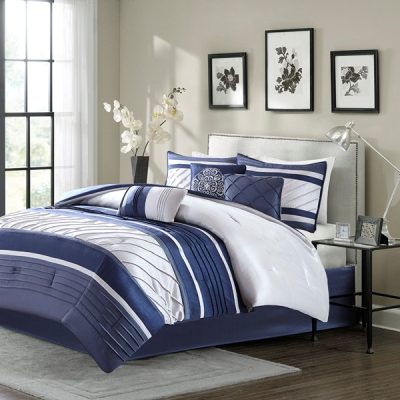 Madison Park Blaire 7 Piece Comforter Set in Navy, Queen MP10-4517