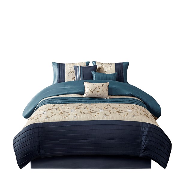 Madison Park Serene Embroidered 7 Piece Comforter Set in Navy, Cal King MP10-3451 - Image 4
