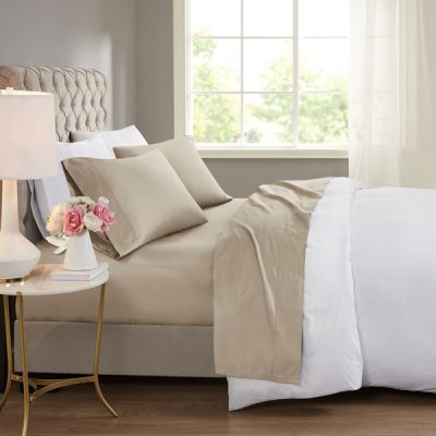 Madison Park 600 Thread Count Cooling Cotton Blend 4 PC Sheet Set in Khaki, Cal King MP20-8974
