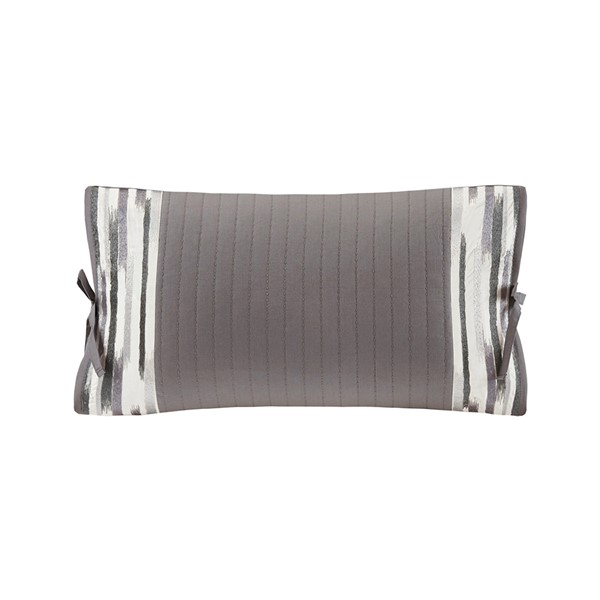 N Natori Hanae Embroidered Cotton Oblong Decorative Pillow in Grey, 12x20" NS30-3254 - Image 2