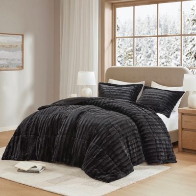 Madison Park Duke Faux Fur Comforter Mini Set in Black, King/Cal King MP10-3065