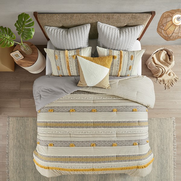 INK+IVY Cody 3 Piece Cotton Comforter Set in Gray/Yellow, Full/Queen II10-1116 - Image 2