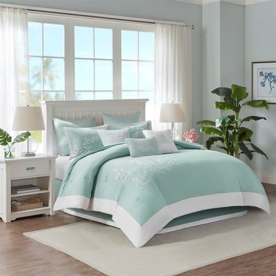 Harbor House Blue Coastline Oversized Cotton Jacquard Comforter Set in Aqua, Full HH10-396