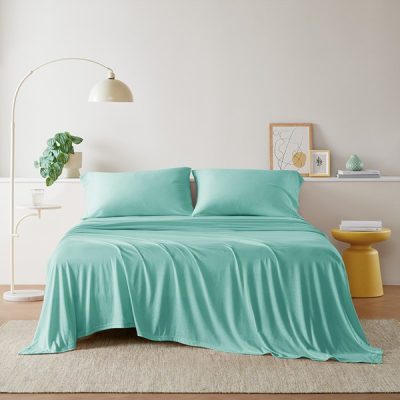 Intelligent Design Cotton Blend Jersey Knit All Season Sheet Set in Aqua, Twin ID20-695