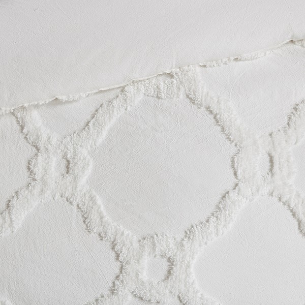 Madison Park Pacey 3 Piece Tufted Cotton Chenille Geometric Duvet Cover Set in Off-White, Full/Queen MP12-5991 - Image 7