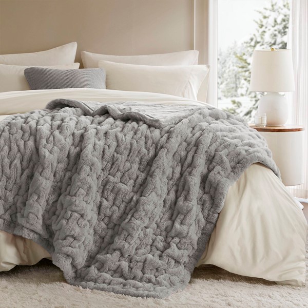 Madison Park Ruched Fur Throw in Grey, 50x60" MP50-3090 - Image 3