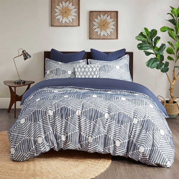 INK+IVY Ellipse Cotton Jacquard Comforter Set in Navy, Full/Queen II10-1069 - Image 6