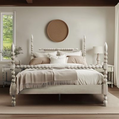 Madison Park Signature Beckett Turned Wood Spindle Bed in Antique Cream, King MPS115-0291U2