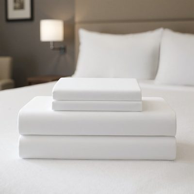 Nomad Home Percale Weave Premium Cotton Rich Sheet Set in Bright White, Queen NH20-0141
