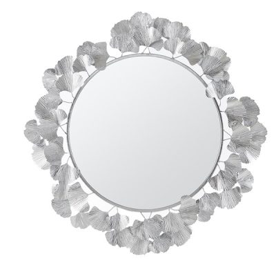 Martha Stewart Eden Gingko Leaf Round Wall Mirror 30.5" in Silver, 30.5"Dia x 1"D MT95F-0097