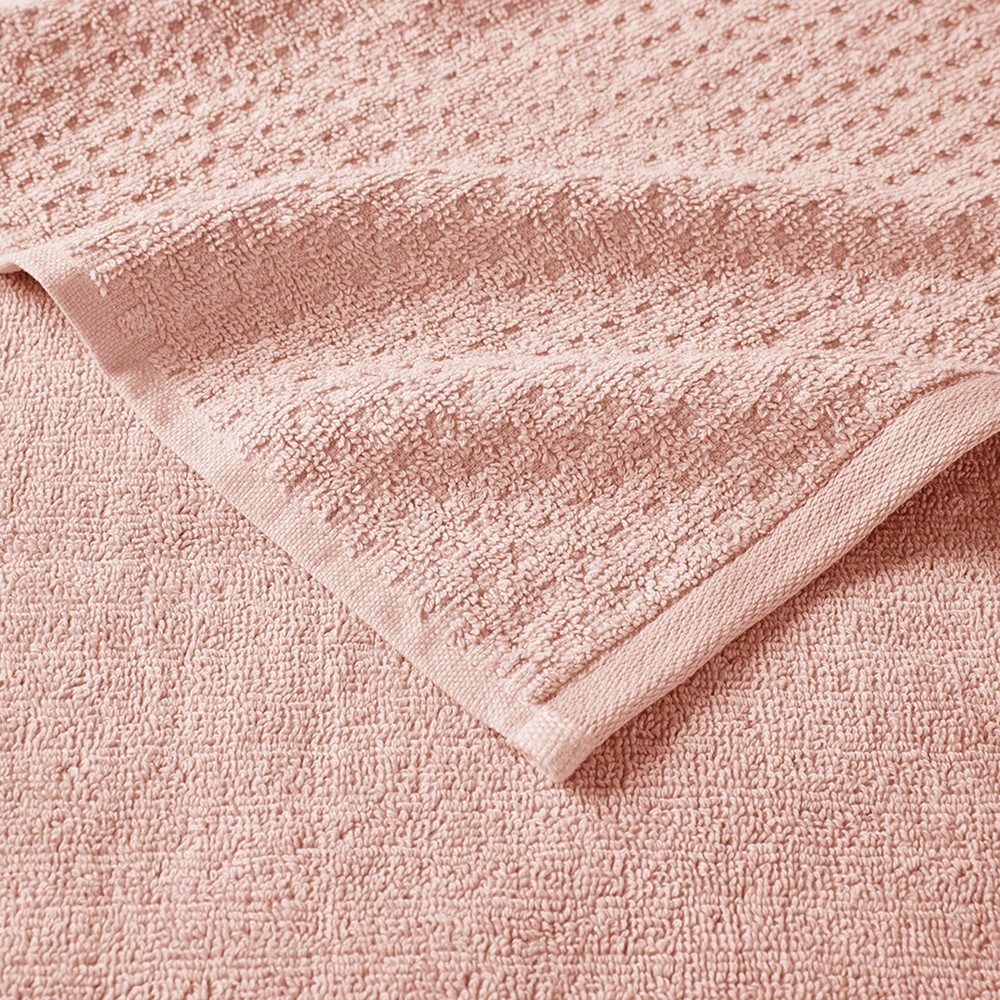 Madison Park Spa Waffle Cotton Jacquard Antimicrobial Bath Towel 6 Piece Set in Pink, 6-Piece MP73-6220 - Image 7