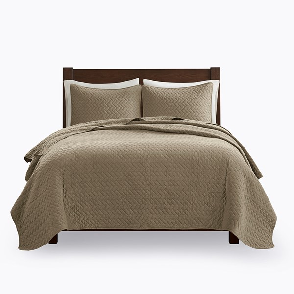 Hampton Hill Velvet Touch 3 Piece Luxurious Oversized Quilt Set in Taupe, King FB13-1149 - Image 4