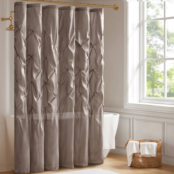 Madison Park Laurel Tufted Semi-Sheer Shower Curtain in Taupe, 72x72" MP70-438