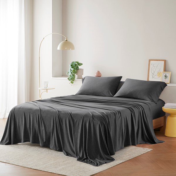 Intelligent Design Cotton Blend Jersey Knit All Season Sheet Set in Dark Grey, King ID20-1249 - Image 2